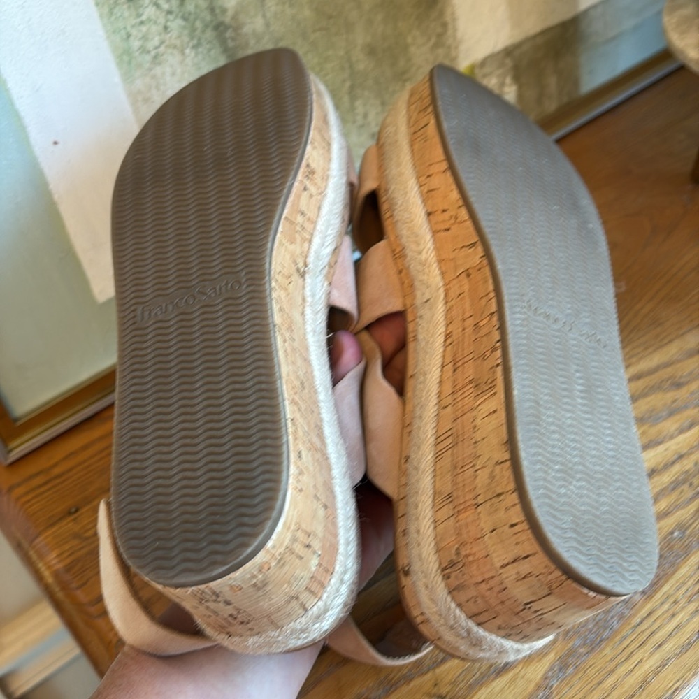 🦥 Franco Sarto, Nessa tan nude, blush colored strap, sandal rope, cork - Picture 6 of 7